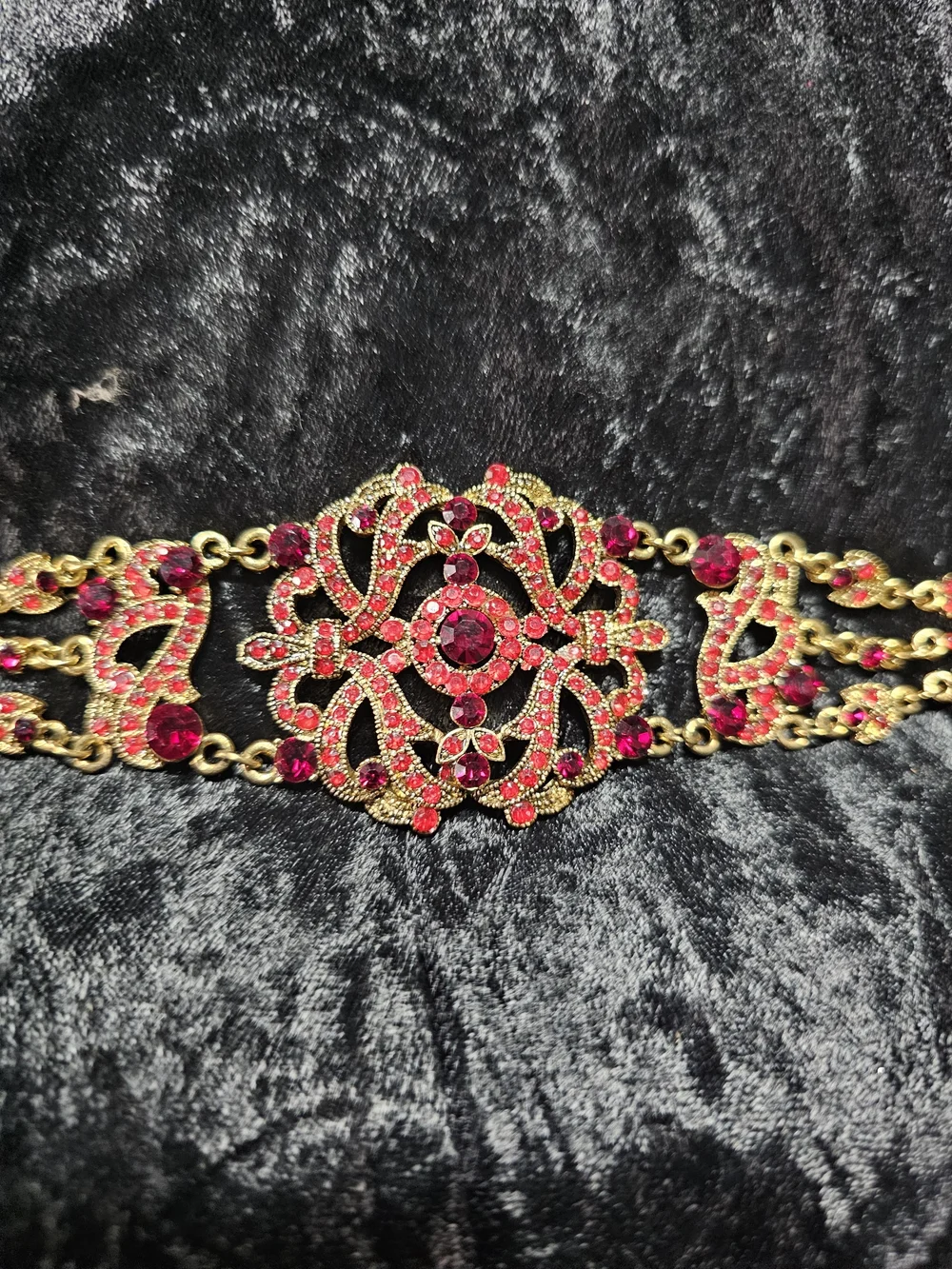 Gold-Tone Red Crystal Filigree Statement Bracelet
